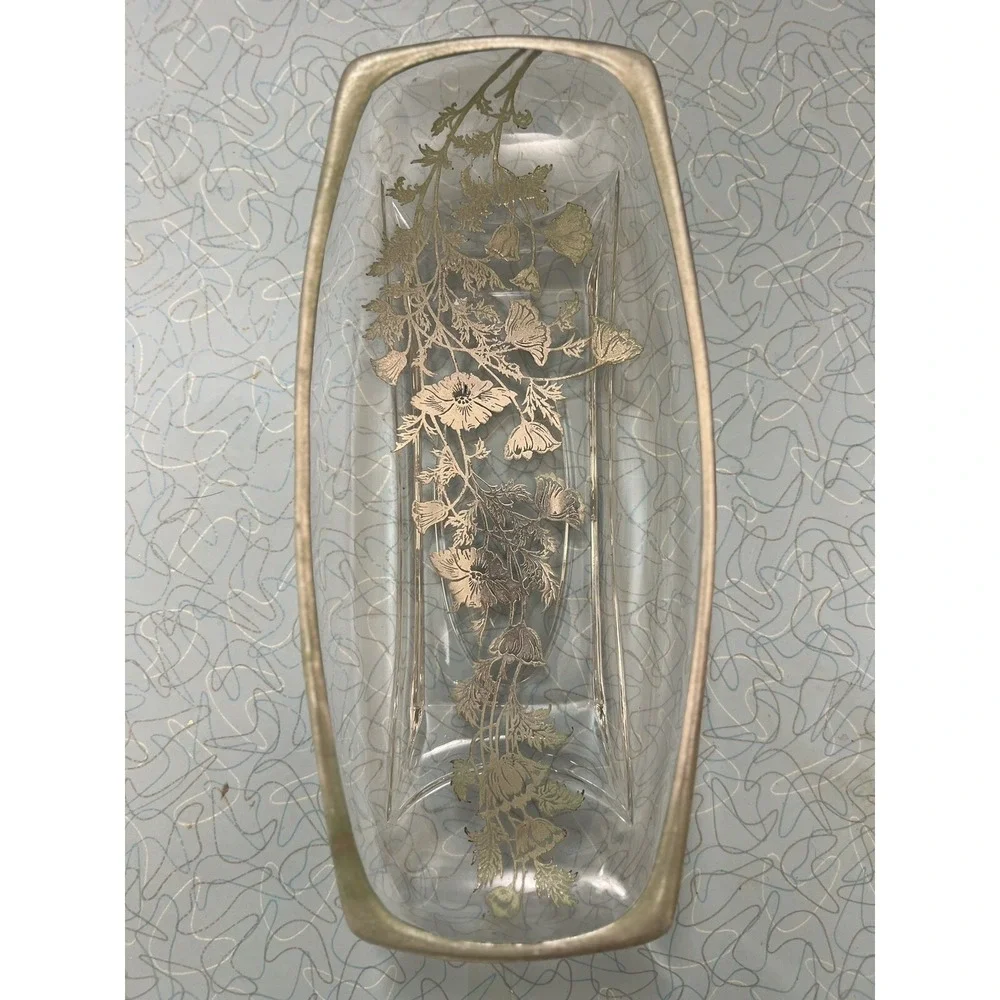 Vintage‎ Silver City Flanders Poppy Overlay Relish Jewelry Dish Tray Glass Retro